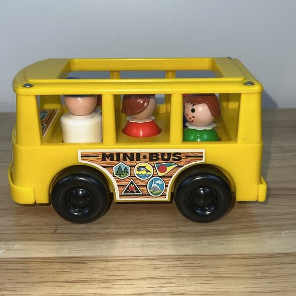 Vintage 1969 Fisher Price Little People Mini Bus #141 Yellow With Driver